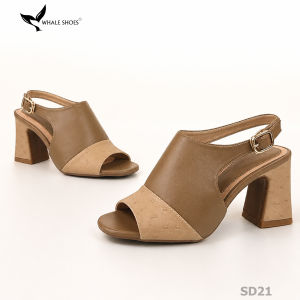 Sandal kiểu bốt Whaleshoes (SD21) gót trụ bọc 7cm mũi tròn đế chống trơn trượt