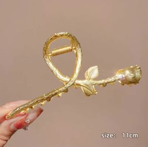 Fashion Women Metal Flower Hair Claw Elegant Strong Hold Lily Shark Hair Clips Girls Sweet Geometric Ponytail Headwear