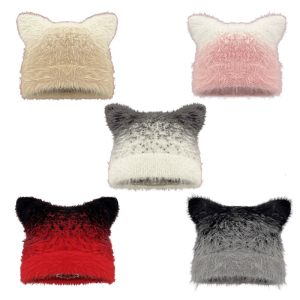 Furry Cartoon Head Cover with Ear for Outdoor Sports Warm Hat with Ear Oversized Headgear Hat for Winter