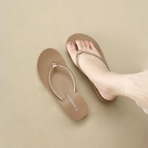 Free Shipping New Beach Sandals For Women Fashionable Summer Outdoor Wear Thick-Soled Wedge Flip-Flops With Rhinestones Lightweight