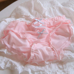 ZEEMIN Cute Bow-tie Perforated Womens Panties Breathable Lace Mid-waist Panties for Female Cute Chiffon Girls Triangle Briefs