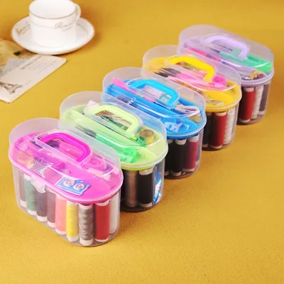 Multifunctional Sewing Kit Set Tool Needle Thread Threader Scissor Thimble Mini Portable Handheld Plastic Storage Box
