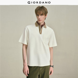 Giordano Men Contrast collar single pocket knit polo shirt Free Shipping 18016703