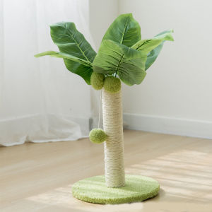 Cat Scratcher Post Green Leaves Tree with Sisal Rope and Plush Ball Pet Climbing Frame Toy