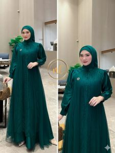 Leya Dress Matt Velvet Mix Brukat Tille Baju Dress Kondangan Wanita Dewasa Terbaru 2025 Kekinian COD