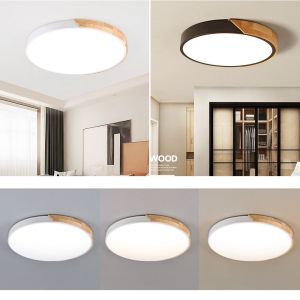 COOLSOO 30cm LED Ceiling Light 18W 3 Colors Wooden Edge Lamp Modern Decoration Lighting Circular Light Bedroom