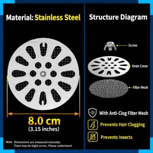 MUMU Round Drain Cover With Mesh Stainless Steel Drain Filter Durable Floor Drain Lid Bathroom Kitchen Drain