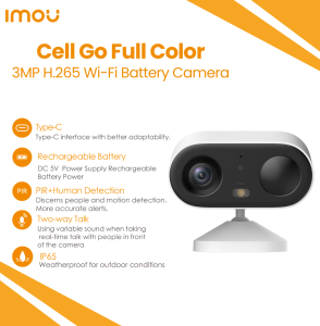 CCTV Outdoor Home Security Surveillance IMOU Cell Go Full Color 3MP 5000mAh Battery 2K QHD Image