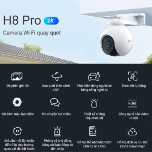 (Giá Sốc) Camera Wifi EZVIZ H8 Pro 5MP 3K H8 Pro 3MP 2K - Màu Bang Đêm Xoay 360 độ Đàm Thoại 2 Chiều - Bảo Hành 24th