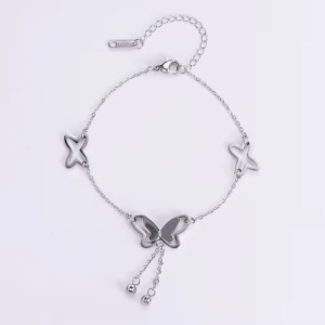 KAMJE Gelang Kaki Titanium Wanita Anti Karat dan Luntur Motif Kupu Kupu Mutiara