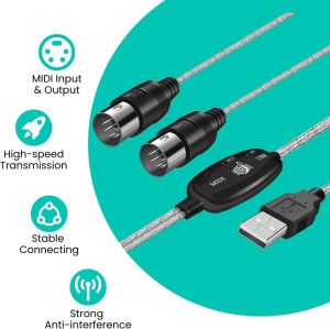 MIDI Cable Set to USB with Type C Adapter 2 in 1 MIDI Piano USB Cord from PC to Keyboard Synthesizer Electronic Drum
