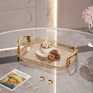 Gold Rim Acrylic Tray With Handles Thickened Multi-Use Storage Luxury Home/Commercial Tea Trays
