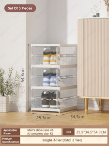 ODOROKU Set of 3/6/9/12 Foldable Shoe Rack Organizer Installation Free Plastic Collapsible Shoes Storage Box Clear Shoe Boxes Stackable with Door Easy Assembly Shoe Cabinet Bins with Lids