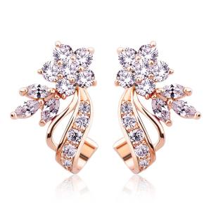 BAMOER Free Shpping 18K Real Gold Plated Gold Flower Stud Earrings with Multicolor AAA Zircon Stone Birthday Gift Jewelry JIE019