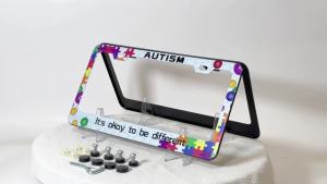 HCSS 2PCS Personalized Autism License Plate Frame Autism Awareness Puzzle Aluminum Metal License Plate Holder Rust-Proof Waterproof Car Decorative Tag Frames for Standard US 12x6 Inch