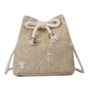 LZD  Woven Bag Womens Bag New Fashion 2023 Summer Straw Woven Cute Fairy Small Fresh Bucket Bag Unique One-Shoulder Crossbody Bag