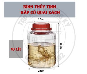 Bình thủy tinh - Nắp đỏ có quai xách - 10 lít (không vòi)