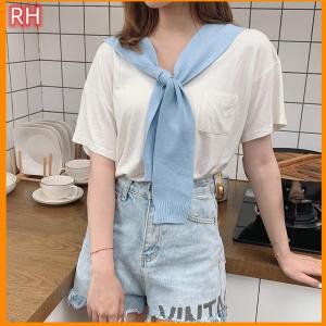 🔥🔥🔥ranghe Korean Knitted Shawl Air-conditioned Room Female Blouse Shoulders Collar Cape Knotted Scarf Solid Color Neck Guard Scarve