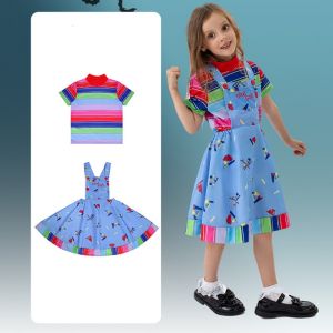 ชุดคอสเพลย์อนิเมะของเล่นของเด็กชุดจั๊มสูทเจ้าสาวของชัคกี้ชุด Cos เด็กผู้ชายน่ากลัวสยองขวัญเด็กผู้หญิงชุดของขวัญวันฮาโลวีนสำหรับเด็ก