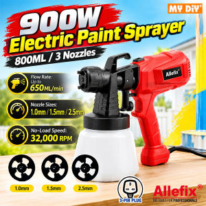 MYDIYHOMEDEPOT - ALLEFIX 900W Electric Spray Gun Paint Sprayer 800ML 3 Nozzles 1.0/1.5/2.5mm Adjustable 3 Spray Patterns