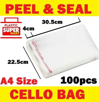 【100pcs/Pack】【22.5cm x 30.5cm】A4 Size Clear Transparent Cello OPP Self Adhesive Peel Seal Poly Plastic Bags