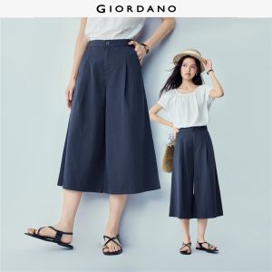 Giordano Beau Monde Women 100% cotton pleated wide leg culotte pants Free Shipping 13426420