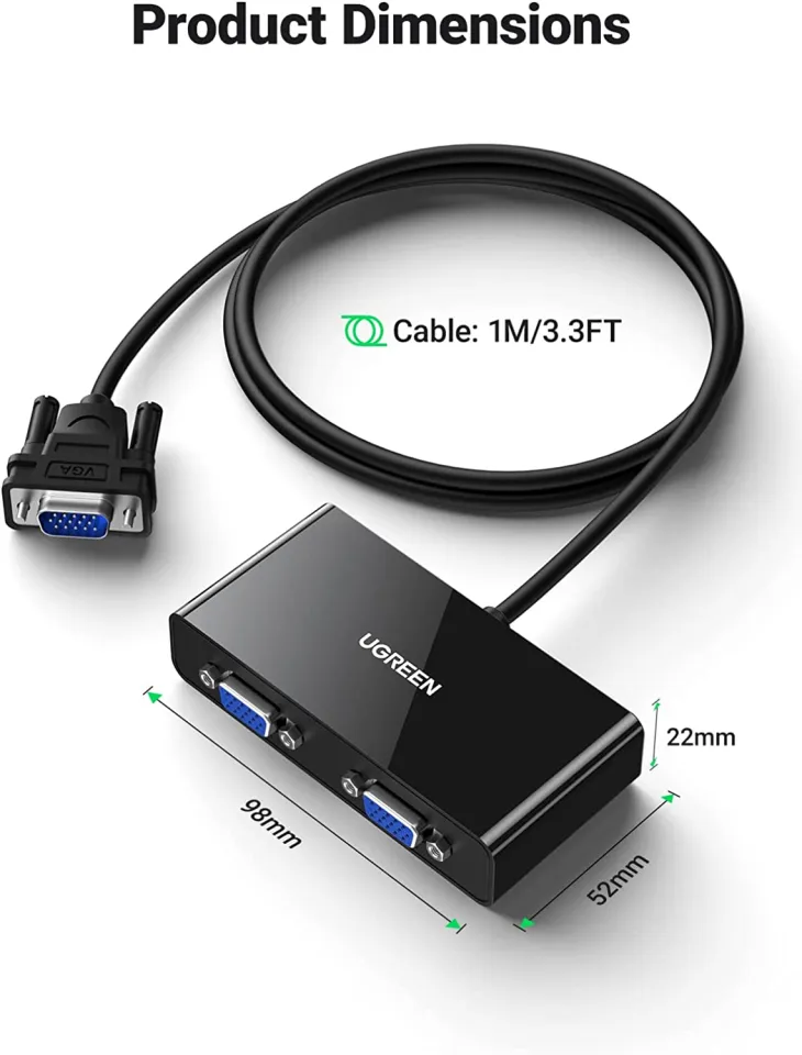 UGREEN VGA In Out Splitter Micro USB Port Support 1080P