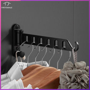 HKStorage Clothes Rack Black Swivel Clothes Hangers Wall Mounted Hanger Drying Rack Aluminum Clothes Organization WB3018
