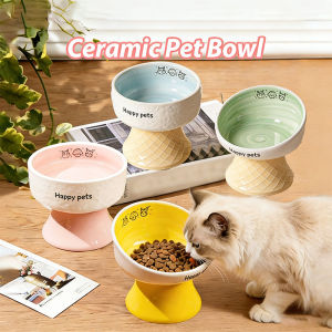 Elevated Neck Protection Pet Bowl Hand-Painted Ceramic Cat Dog Food Bowl Mangkuk Kucing