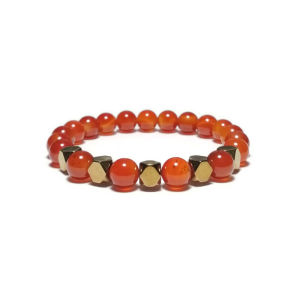 CW Manila - 0SIRIS Stretch Bracelet - 8mm Red Agate with Truncated Spacers - Stretch Charm Bracelet