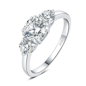 JewelryPalace Moissanite GRA D Color 1.4ct 925 Sterling Silver 3 Stone Wedding Engagement Ring for Woman Luxury Ring 100% Passed The Diamond Selector