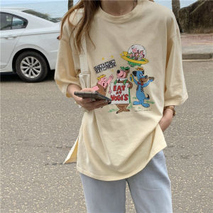 IELGY Niche design cartoon print round neck short sleeve T-shirt women