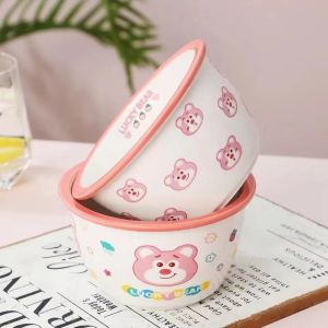 Bát Ăn Cơm Bát Chè Đĩa Sứ Chén Dĩa Sứ Dễ Thương Cute Decor Cao Cấp dáng vuông tròn xinh yêu Họa Tiết Gấu Dâu Dễ Thương