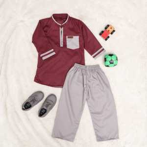 Baju Koko Kurta Afdhal Setelan Pakaian Muslim Anak Laki-laki Lengan Panjang 3-12 Tahun Terbaru