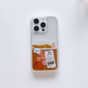 KISSCASE Iced Coffee Painted Quicksand Clear Phone Case For iPhone 15 14 13 12 Pro Max INS Style Transparent All-inclusive Acrylic Hard Anti-fall Shockproof Back Cover For iphone 15 14 13 12 11