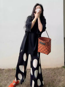 2026 Spring Summer Women Polka Dot Loose Pants High Waist Slim Fit Plus Size Daily Casual Wide Leg Trousers