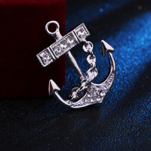 1Pc Navy Style Fashion Academy Style Small Brooch Personalized Boat Anchor Inlaid Rhinestone Tassel Brooches Exquisite Accessory