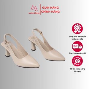 Sục quai hậu cao gót nữmũi Nhọn màu Kem Lume da PU cao cấp đế cao su non chống trơn trượt cao 5cm- 7cm (NHK)