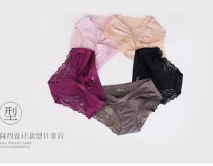 Trait 6pcs M-XL Size Women Mid-waist Underwear Ice silk Lace Panties Seamless Briefs