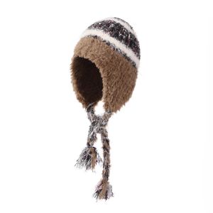 BAIXL New Design Y2k Stripped Hat Plush Korean Windproof Beanie Hat Fashion Warm Ear Protection Hat Girls