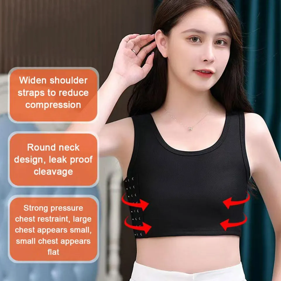 1pc Buckle Design Chest Binder Bra Top For Women, Extra Thin & Breathable,  Sport & Fitness Compression Underwear