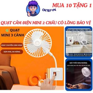 Quạt Mini Treo Nhà Vệ Sinh Xoay 360 Độ 2 Chấu Có Lồng Bảo Vệ OKSEP Quạt Treo Tường Nhà Bếp Nhà TắmQuạt Cắm Điện Để Bàn