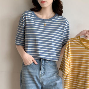 IELGY womens fresh green striped T-shirt