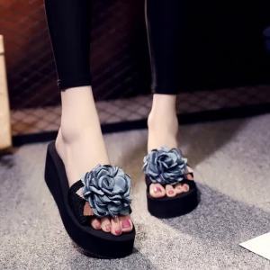 [Free Shipping] Handmade Orchid Fashion Wedge Beach Flip-Flops For Women Thick-Soled Non-Slip Sandals