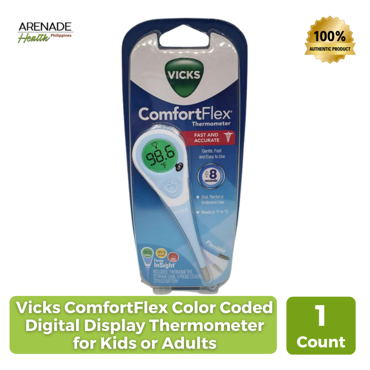 Vicks ComfortFlex Color Coded Digital Display Thermometer for Kids or