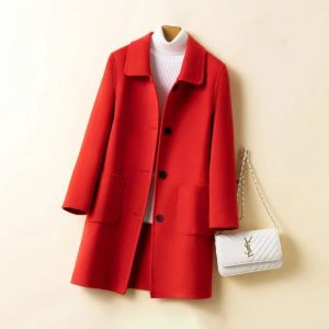Pure Wool Handmade Japanese Style Coat Mid Length Coat With Large Pockets Warm And Skin Friendly Women S Winter Coat