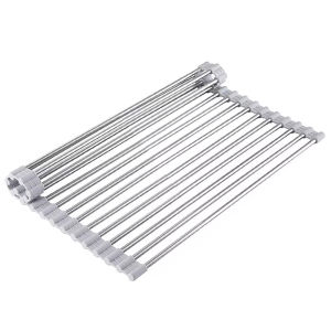 Foldable Dish Rack Over The Sink Drying Rack Stainless Steel Dish Drainer for Kitchen Countertop