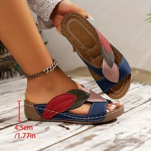 Free Shipping Plus-Size Criss-Cross Strap Sandals New Summer Style Wedge-Heeled Platform Slippers WomenS Beach Sandals With Color-Block Design And A Fish-Mouth Opening