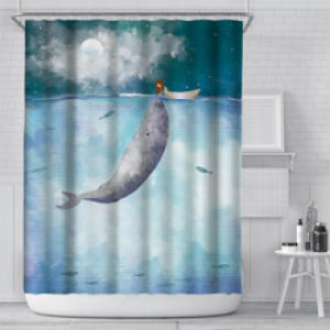 Dolphin Shower Curtain Cute Ocean Animal Bathroom Decor Waterproof Polyester Cloth Bath Curtain
