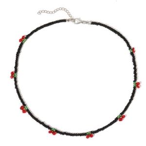 Bohemia Chokers Necklaces Women Arcylic Beads Necklace Cherry Decoration Collar Rice Beaded Chunky Collar